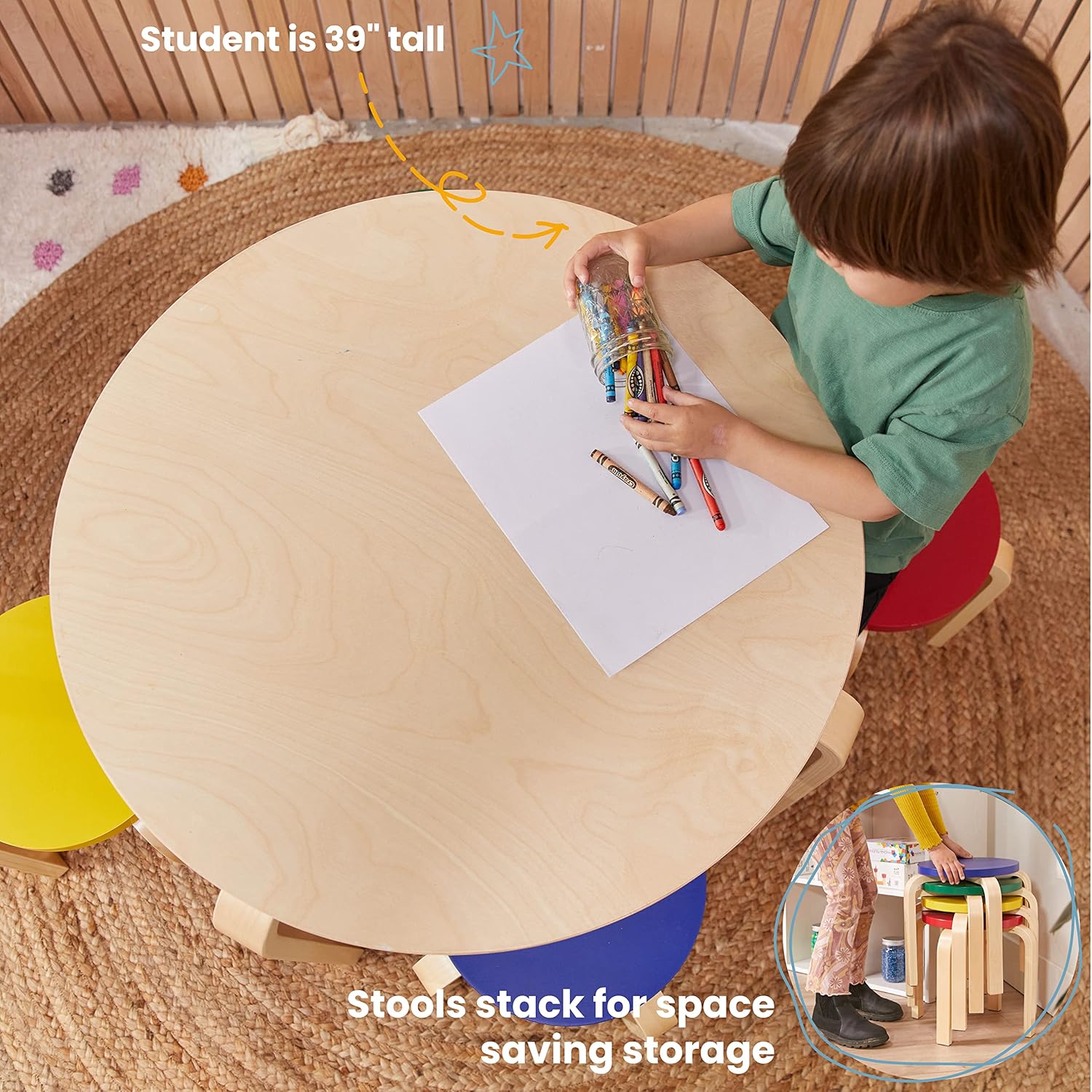 ECR4Kids Bentwood Table and Stool Set, Kids Furniture, Assorted, 5-Piece