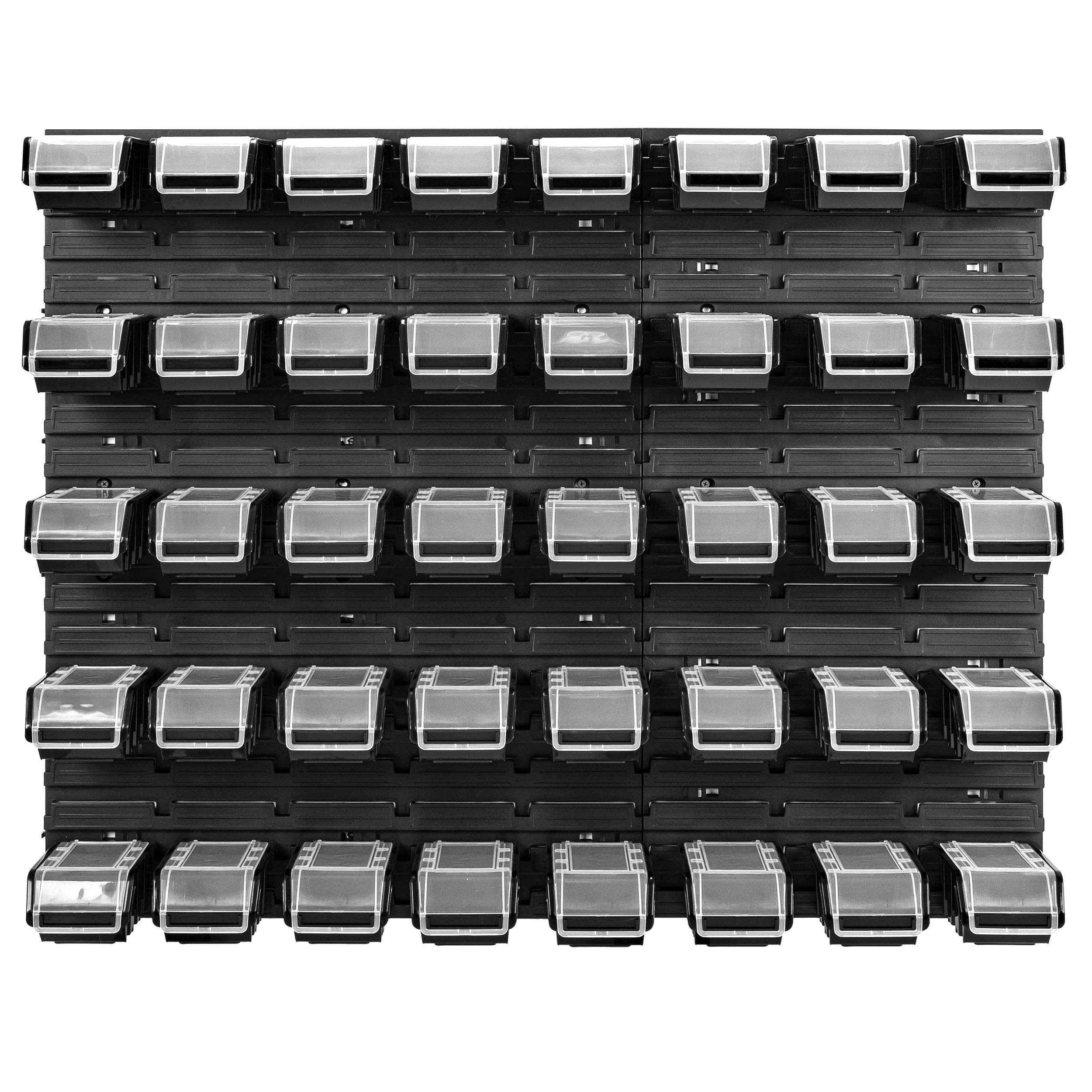 40 Stapelboxen schwarz Wandregal Deckel Kunststoff Werkstattregal 96,5 x 78 cm Werkzeug Werkbank (40 Boxen Schwarz)