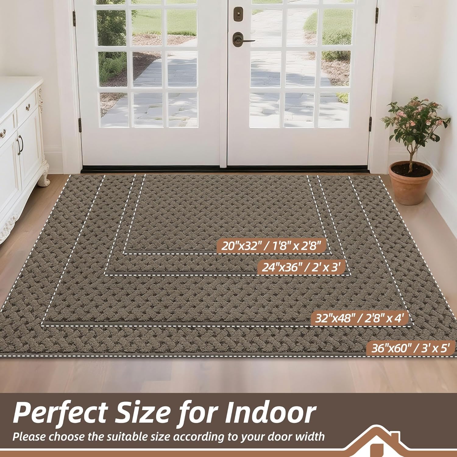 BEQHAUSE Dirt Trapper Door Mat Non-Slip Entryway Rugs Stain Resistant Absorbent Dog Doormats Woven-Look Washable Welcome Floor Doormat for Front Back Door, Dirty Wet Shoes & Paws, 24" x 36", Brown