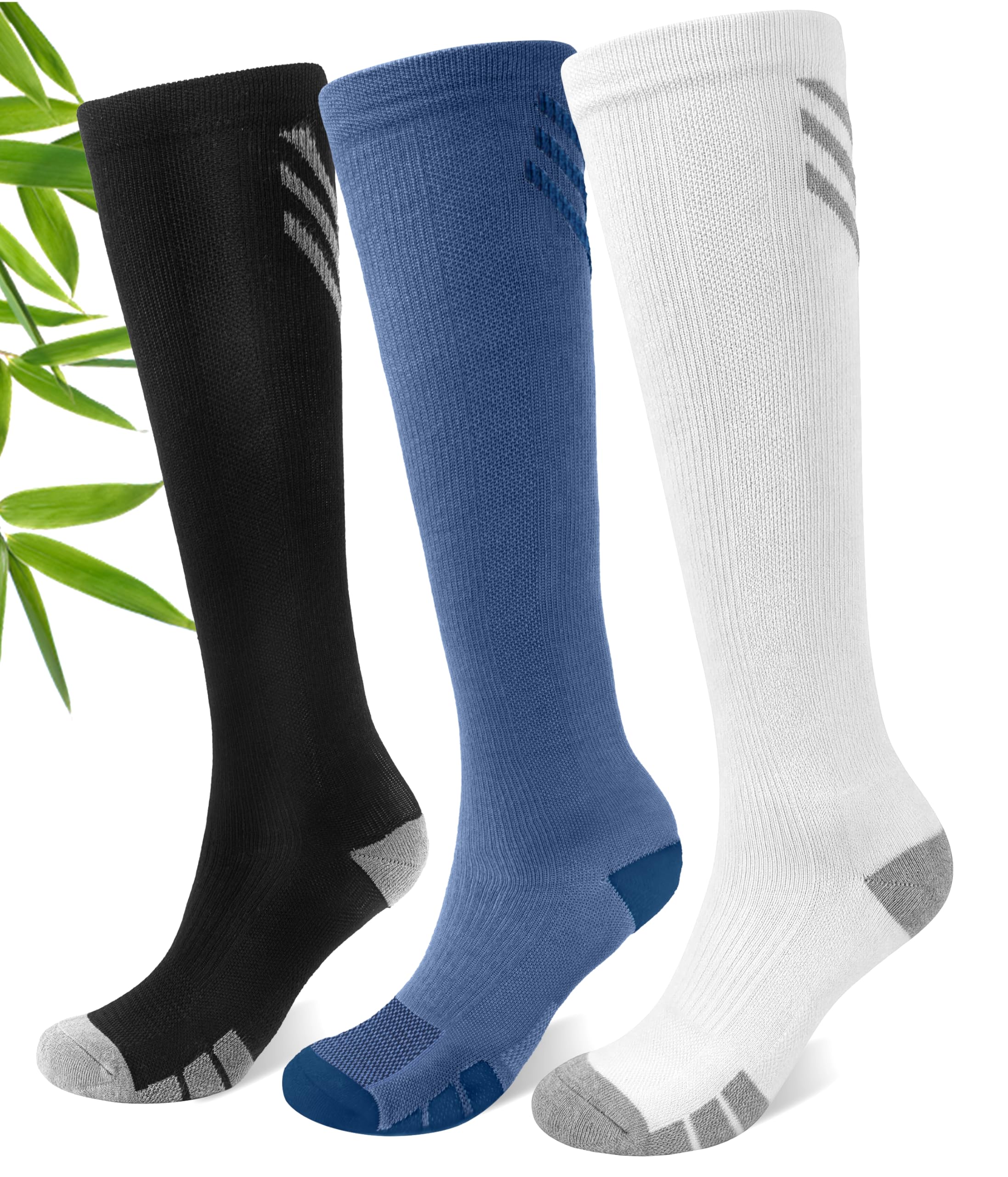 JODUCE Viscose from Bamboo Compression Socks for Men &amp; Women, 3 Pairs 15-20 mmHg Graduated Knee High for Nurses &amp; Travel
