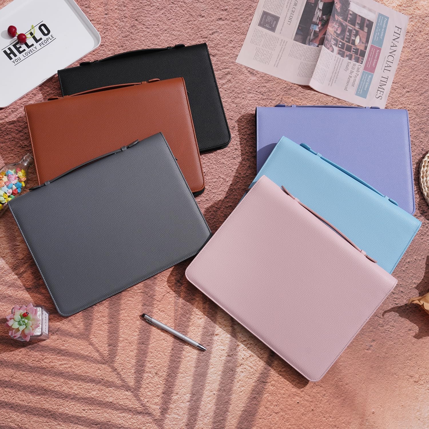 Wonderpool Travel Zippered Portfolio 3 Ring Binder A4 Padfolio Document Case with Removable Clipboard Legal Pad Holder, Business Office School Organizer for Men and Women (Pink)