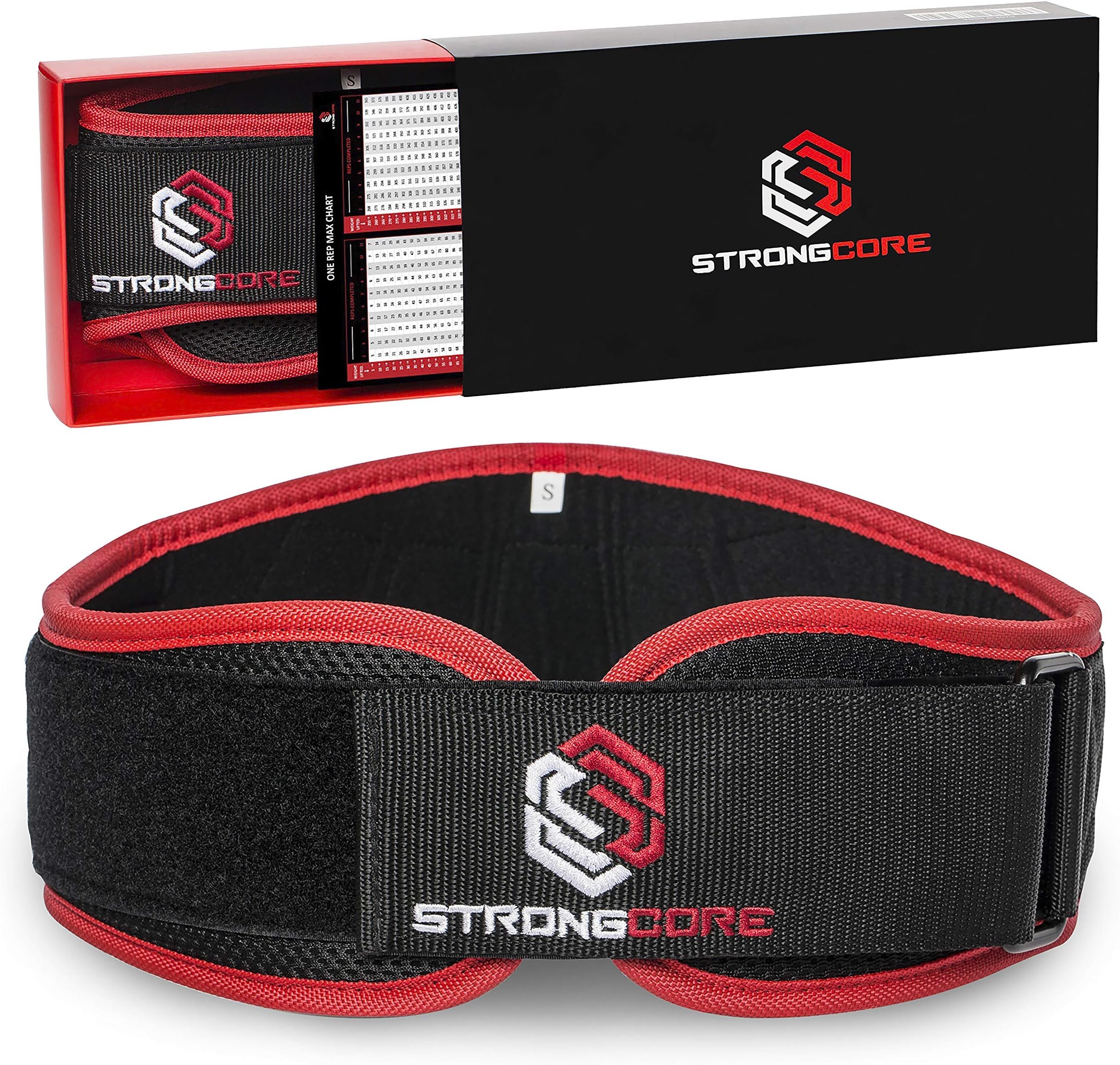 STRONGCORE Weightlifting Belt - with FREE BONUS TRAINING CHART - Premium Quality Weight Lifting Belt for Powerlifting, Weightlifting and CrossFit