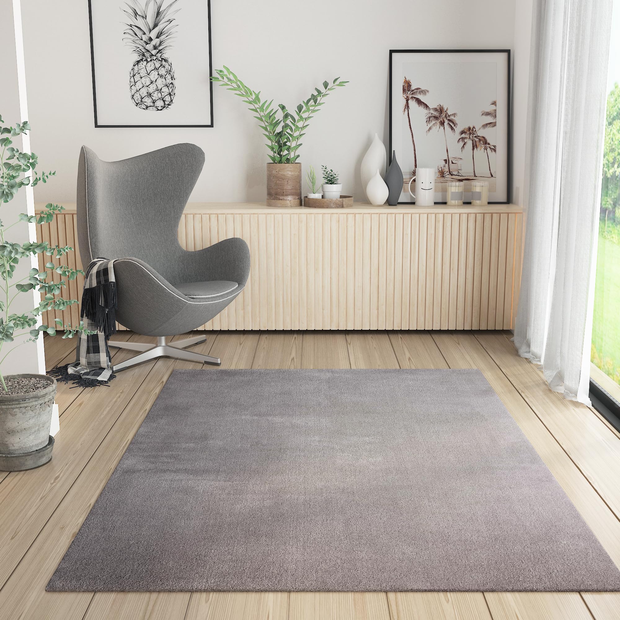 RUGURA Alfombra de Salón Dormitorio Habitación Comedor Pelo Corto y Suave Grande 150x220 cm Gris Unicolor Moderna Nordica Lavable Antideslizante