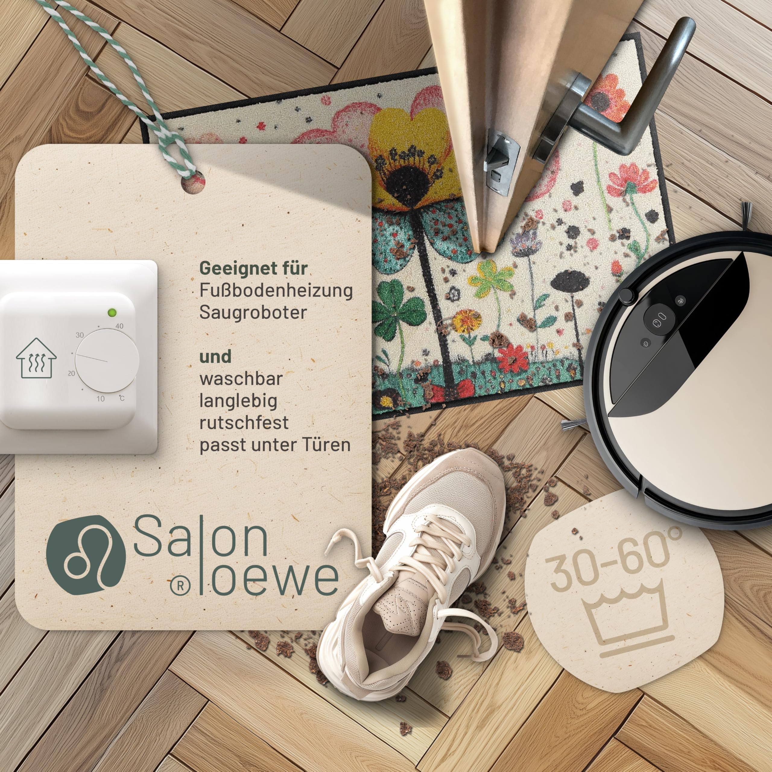 Salonloewe Fussmatte Fantasy Flower I Schmutzfangmatte & Fußabtreter für Innen 50 x 75 cm