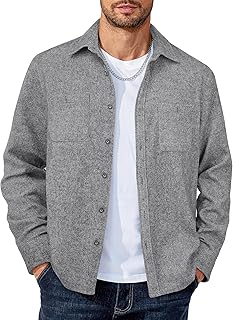 Men's Flannel Shirts Long Sleeve Casual Cotton Plaid Button Down Shirt Jacket with Pockets