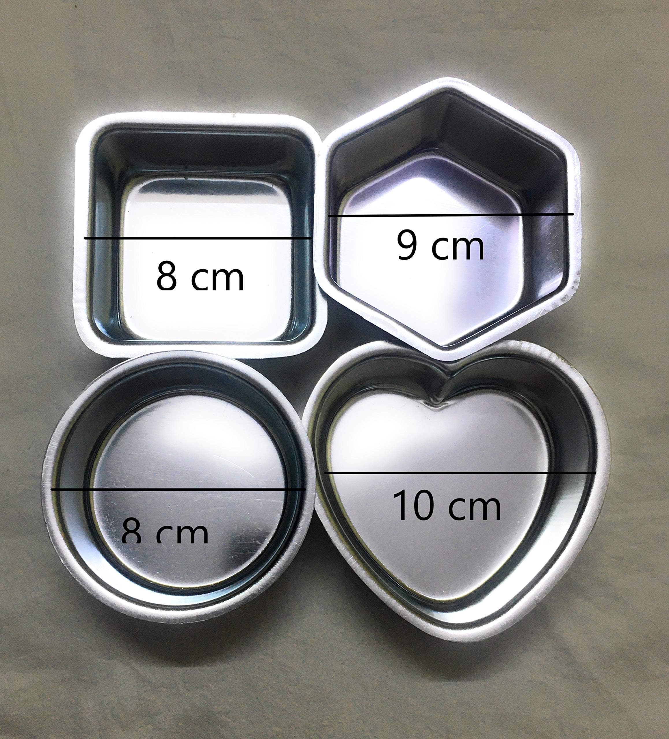 A2S Murti Aluminium Silver Heart/Hexagon/Round/Square Shape Mini Cake Baking Mould Tin - Set of 4 (Diameter 12 , 10 cm , Height 4 cm) 1