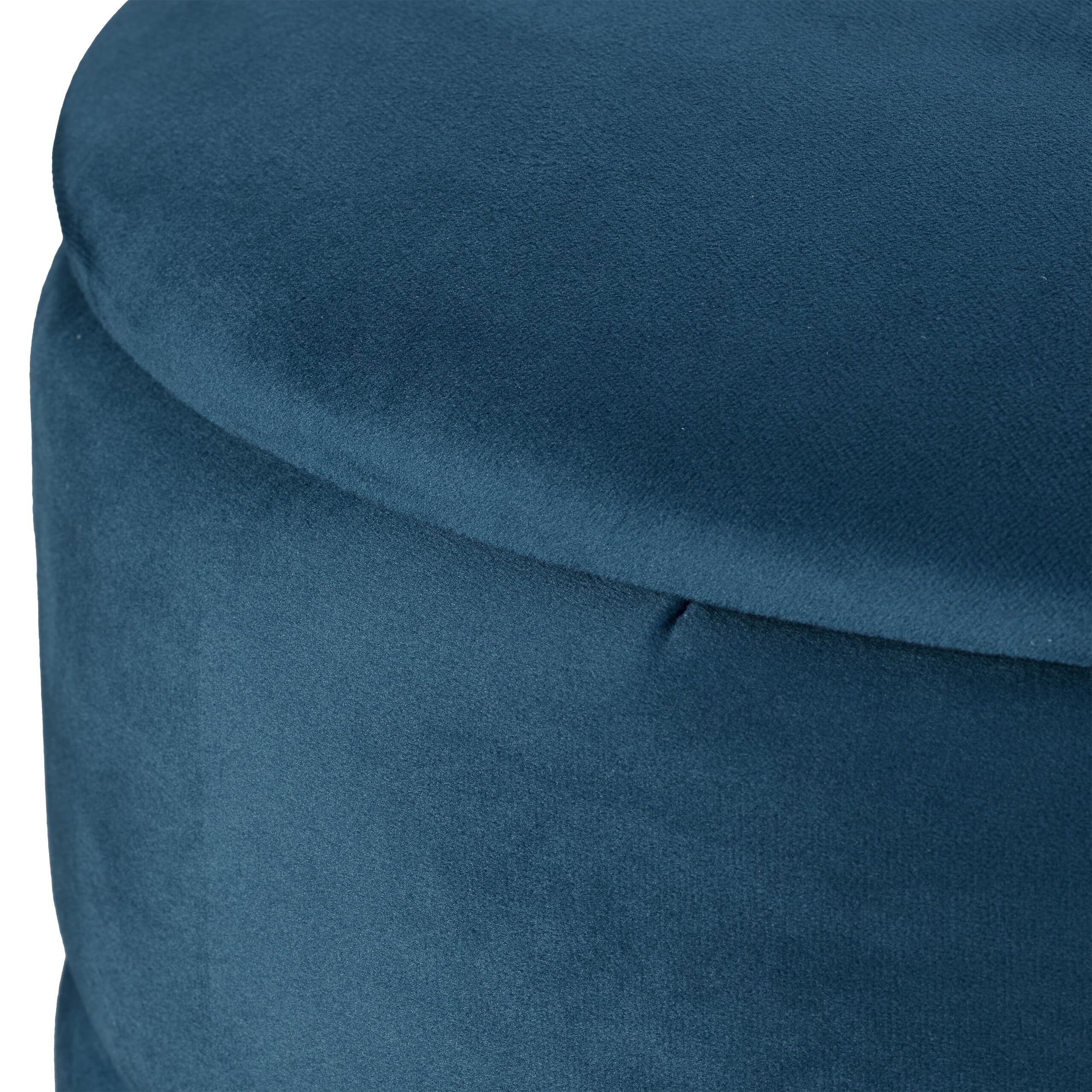 Relaxdays Samthocker mit Stauraum, runder Sitzhocker, gepolstert, Wohnzimmer, H x D: 40 x 40 cm, Hocker Samt, blau/Gold