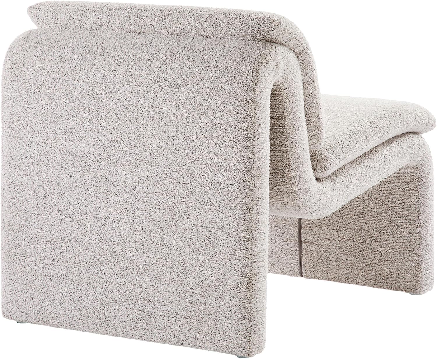 Modway Lume Curved Lounge Chair in Parchment Boucle Fabric – Modern Upholstered Armless Accent Chair with Padded Cushion - Unique Slipper Chair for Bedroom or Living Room