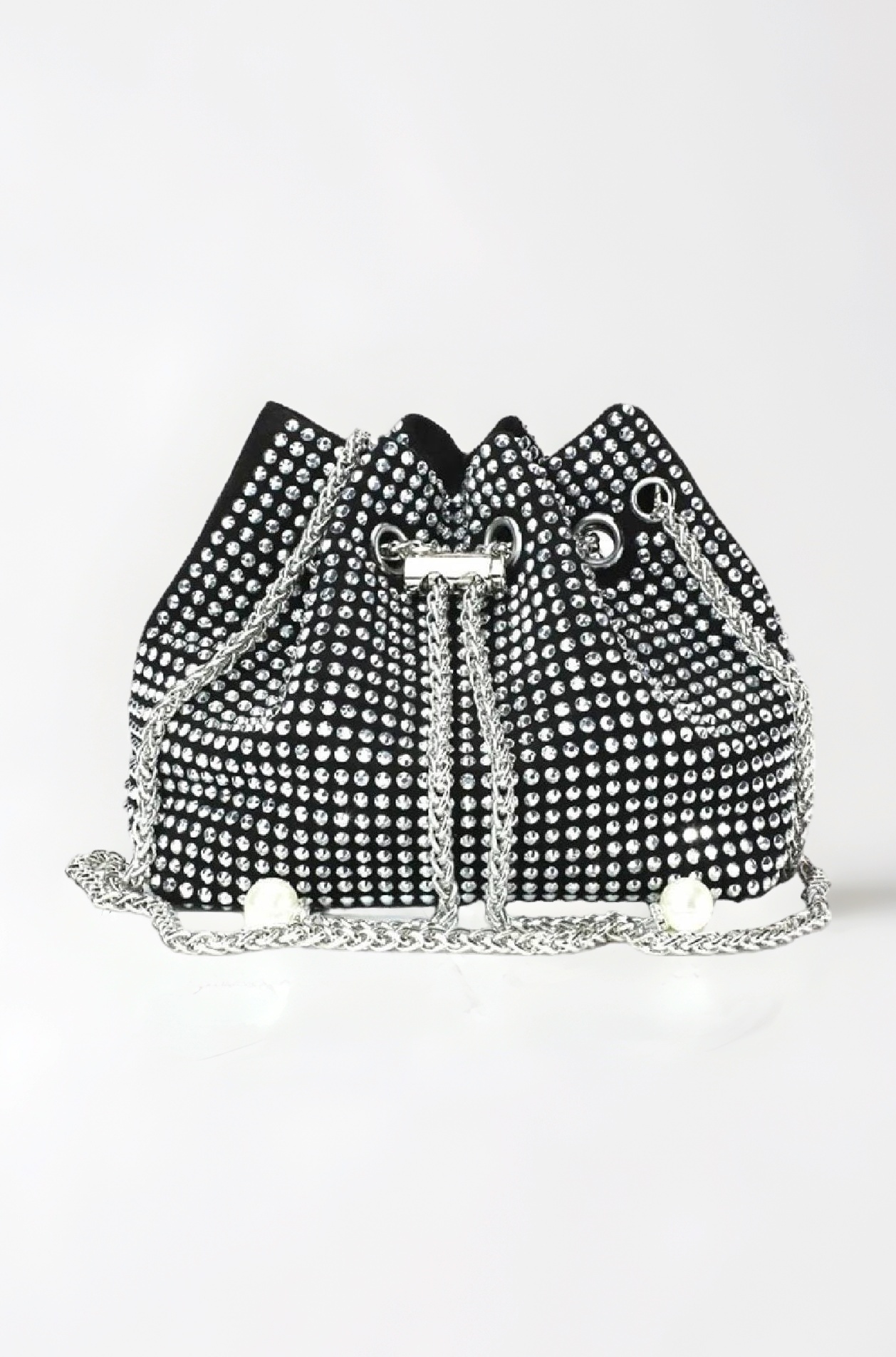 Rhinestone Bucket Bag Mini Evening Handbags Crystal Clutch For Women Drawstring Crossbody Sling Bags with Chain Stylish Potli Bags Ladies Glitter Purse Wallet for Party Wedding Bling