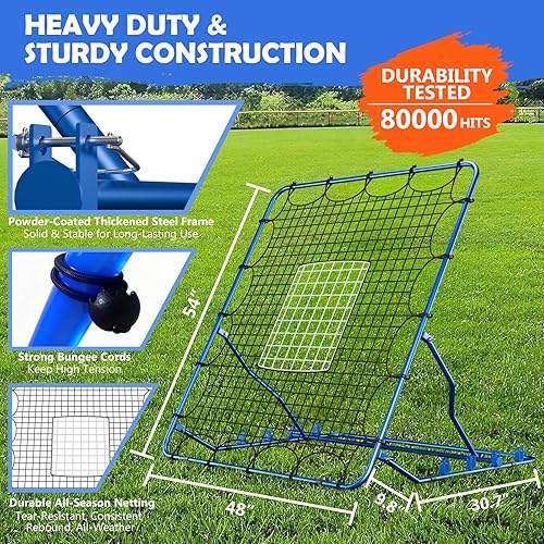 Miniatura 2 de Red de rebote de béisbol de 4 x 4.5 pies  4 ángulos ajustables  Rebotador de béisbol Softbol Voleibol  1 zona de golpe  Se adapta a entrenador de
