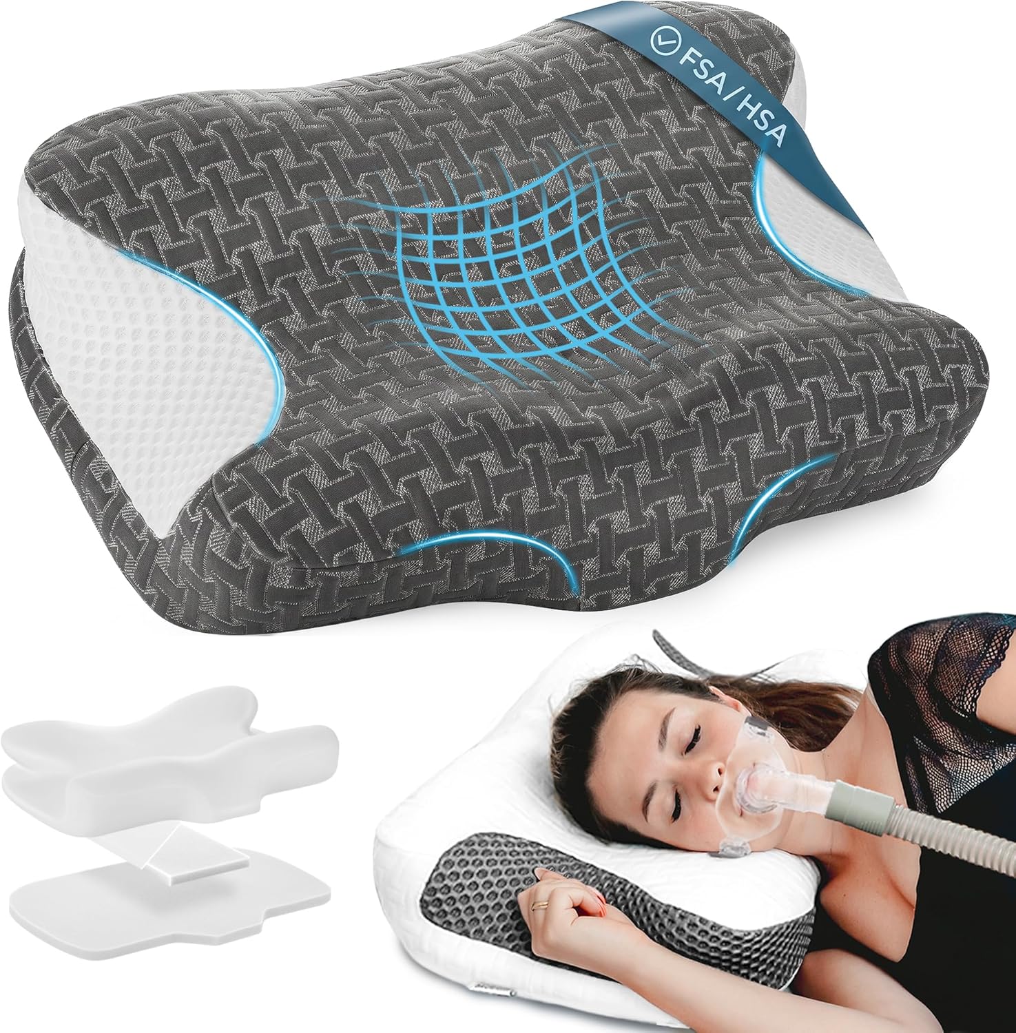 Elviros CPAP Pillow: Adjustable Height Memory Foam Neck Pillow for Side & Back Sleepers with Sleep Apnea, HSA/FSA Eligible