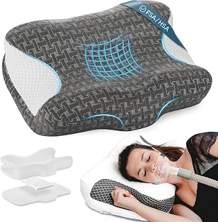 Elviros CPAP Pillow for Sleeping, HSA/FSA Ergonomic Adjustable Height Neck Support Memory Foam Bed Pillow for CPAP Users with Sleep Apnea, Suitable for Side and Back Sleepers