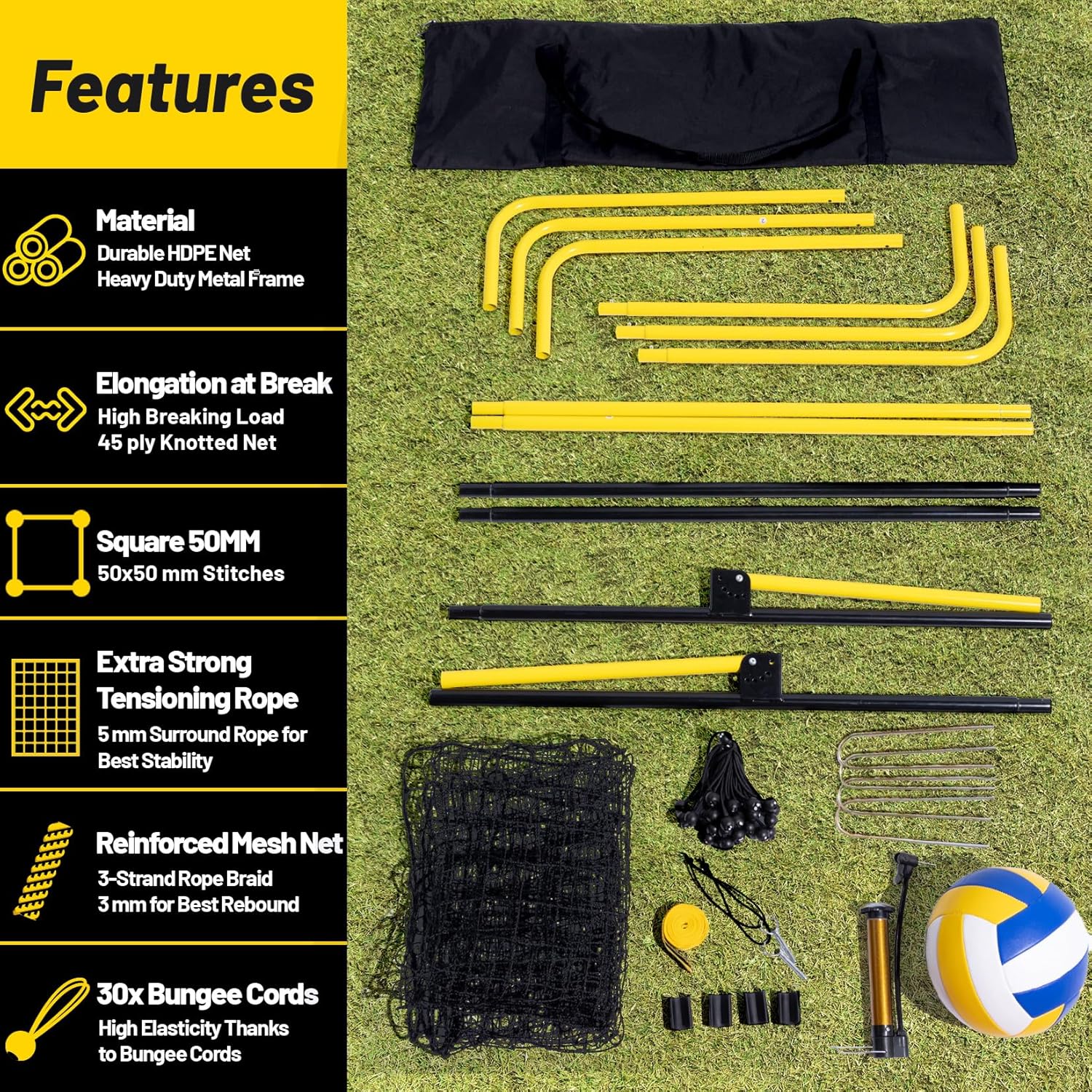 Happy Jump 7x4 FT Portable Volleyball Rebounder Net, 5 Adjustable Angles Bounce Back Trainer, Heavy-Duty Steel Frame & 45-Ply Net, Target Practice Training Equipment, Includes Volleyball