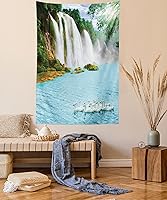 Vista 17 de Ambesonne Tapiz de palmera, impresión de imagen de atardecer tropical, estilo vintage, playa de verano, para colgar en la pared para dormitorio