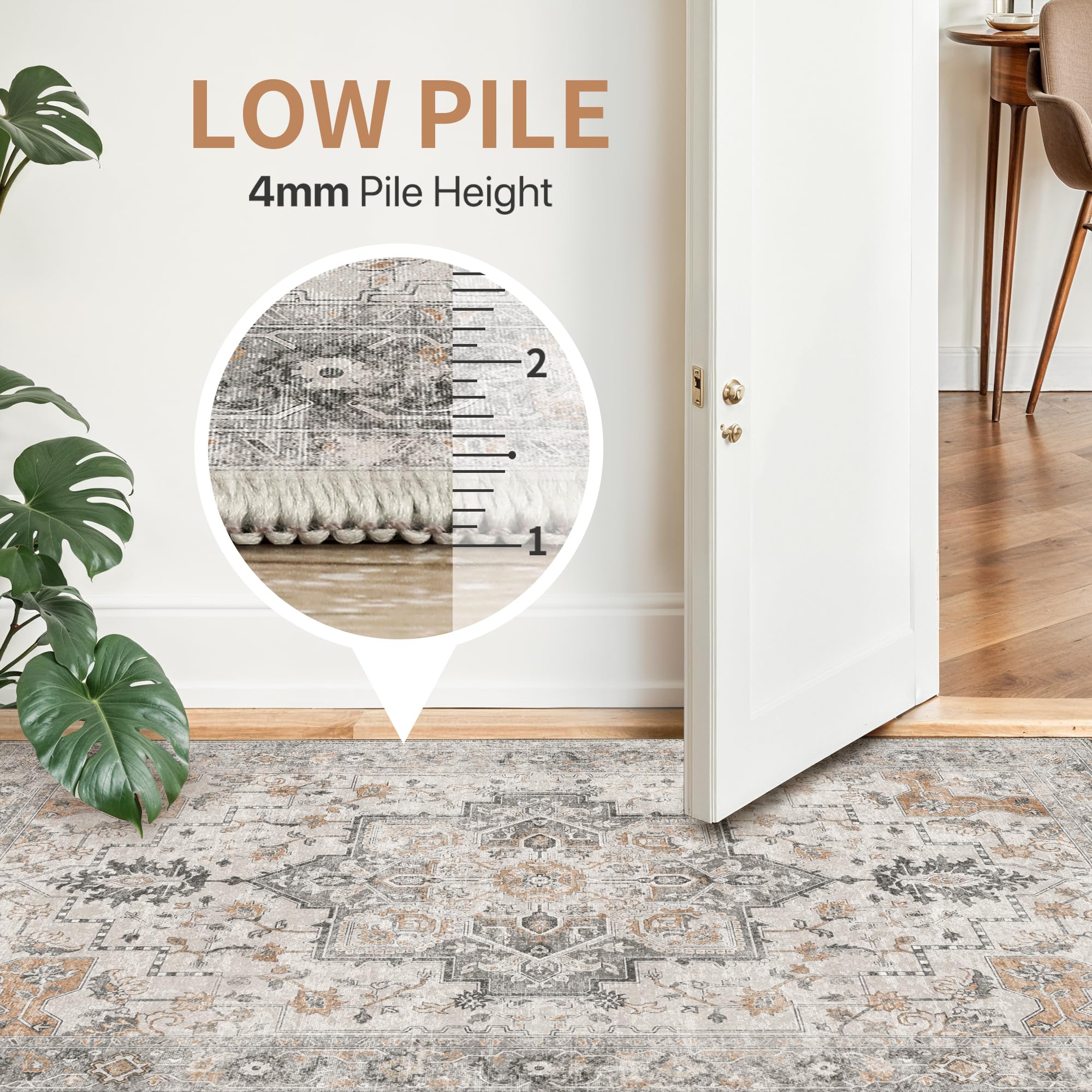 GENIMO Small Machine Washable Rugs 60x120cm, Vintage Bedside Rug, Non-Slip Doormat, Boho Area Rugs, Low Pile, Non-Shedding - Image 3