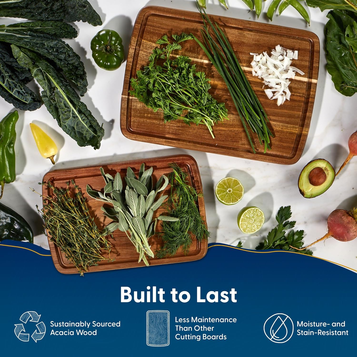 Sonder Los Angeles Doheny Wood Cutting Board Set | Acacia Edge Grain Cutting Board for Kitchen with Juice Groove | Perfect for Compact Daily Use | Gift Box Included | 14x10x1 in & 12x8x1 in