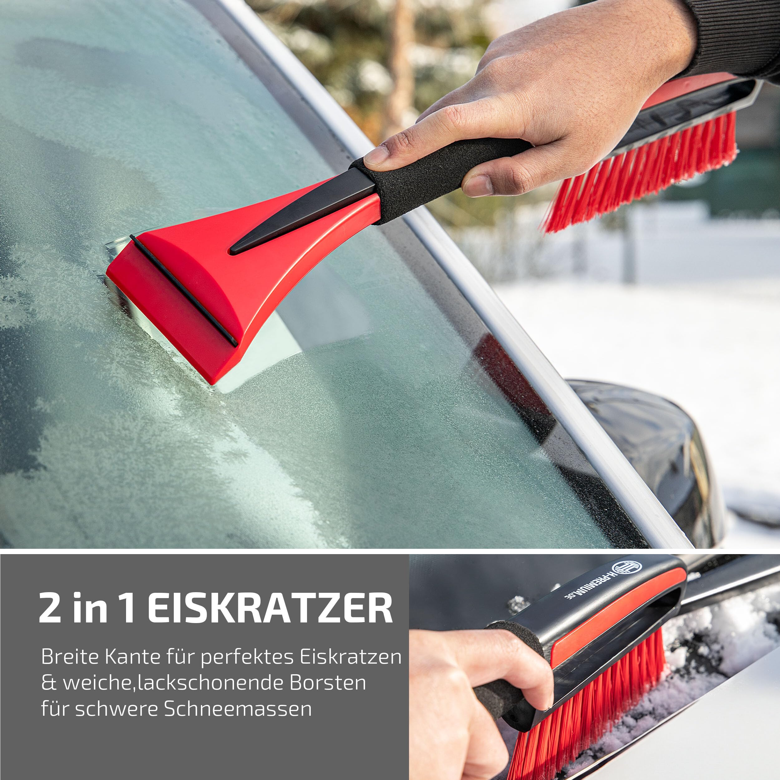 HEYNER® Samochodowa skrobaczka do lodu z trzepaczką Skrobaczka do lodu i miotełka z ergonomicznym, miękkim uchwytem