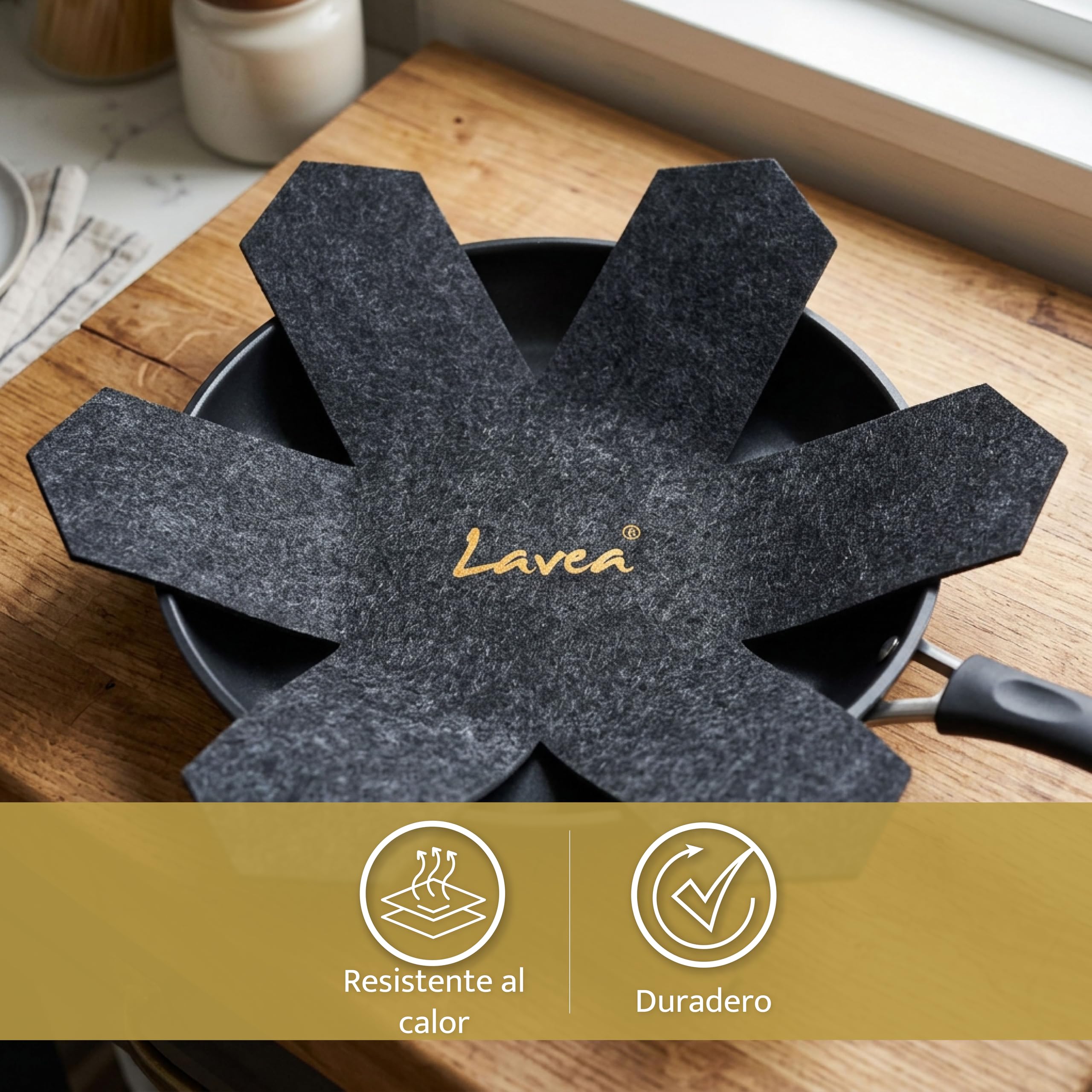 Lavea® Set 5 Protector sartenes Separador sartenes – Gris Oscuro, 38 cm, Grosor 3 mm – Protector sartenes separadores para sartenes y cacerolas