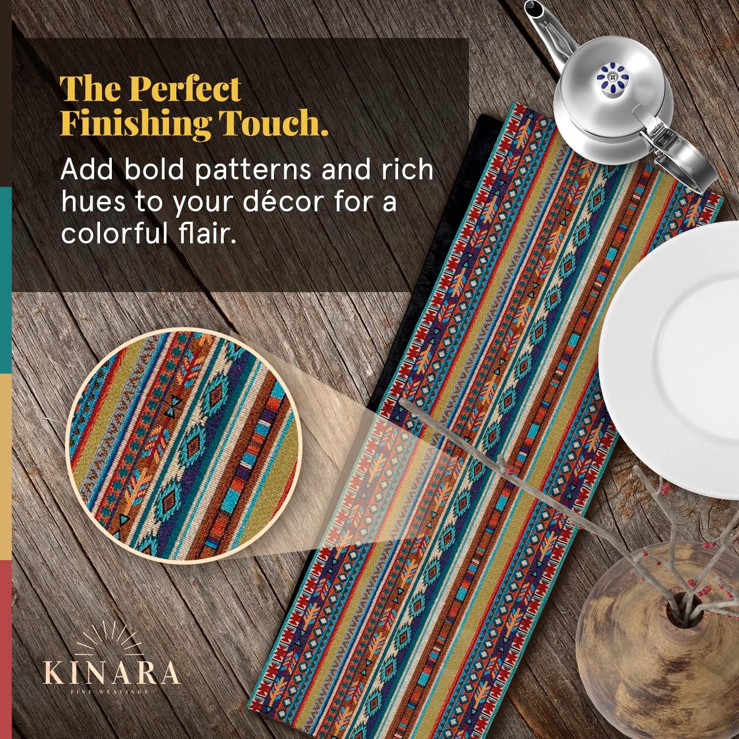 Kinara Native Blanket Table Runner – Southwestern Native American Design – Beautiful and Unique Pattern – Fine Weaving 12.25x72 inch.