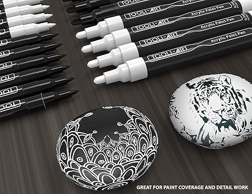 Miniatura 3 de TOOLI-ART Juego de marcadores de pintura acrílica en blanco y negro para pintura de roca, lienzo, tazas, metal, pintura de vidrio, tela, madera,