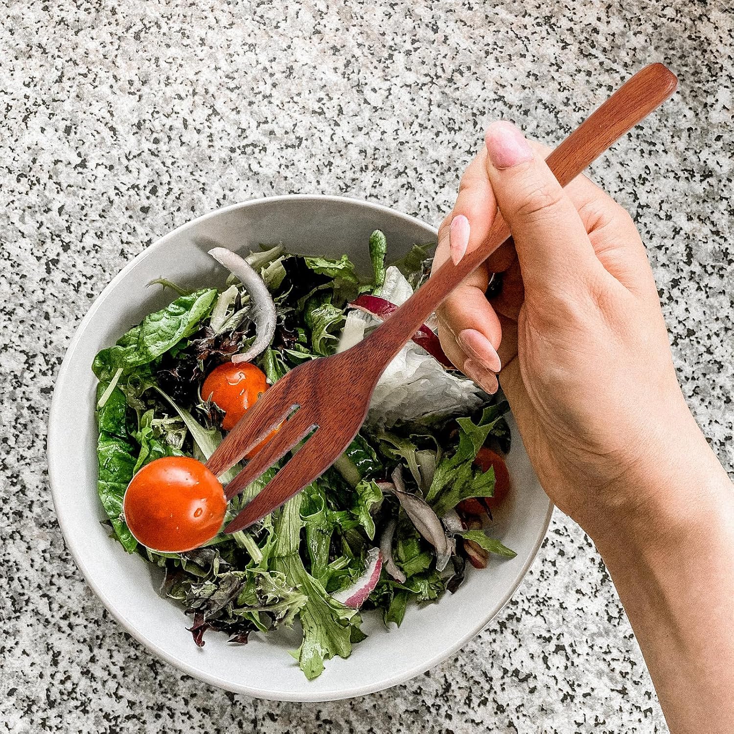 Cabilock Wooden Fork Long Handle Salad Stirring Fork Kitchen Mixing Wood Cooking Utensil for Serving Stirring Family Kitchens Restaurants Hot Pot Use