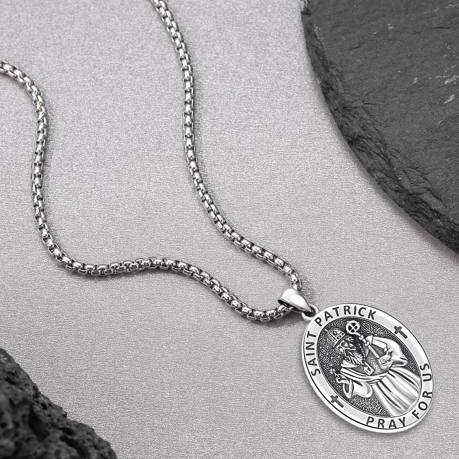 Aniu S925 Sterling Silver St Michael/St Christopher/St Benedict/Saint Jude/Jesus Crucifix/St Uriel/Archangel Raphael/St Patrick/Saint Andrew/Saint Florian Necklace for Men Women Protection Amulet Pendant Catholic Medallions Jewelry with Gift Box