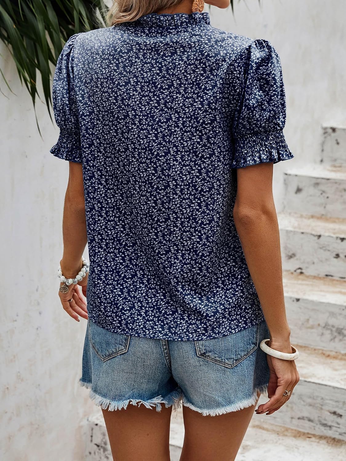 Angashion Womens Tops, Summer Casual Short Sleeve V Neck Solid Flowy Top Loose Tunic Blouses Shirts