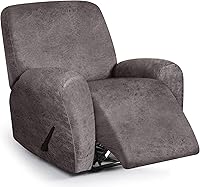 Vista 130 de Fundas para sillas reclinables con aspecto de cuero, funda elástica de 4 piezas, funda suave para silla reclinable, protector de muebles lavable