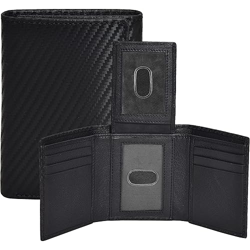 Real Leather Mens Trifold Wallet RFID Blocking Slim Minimalist Front Pocket - Thin & Stylish with ID Window in Gift Box