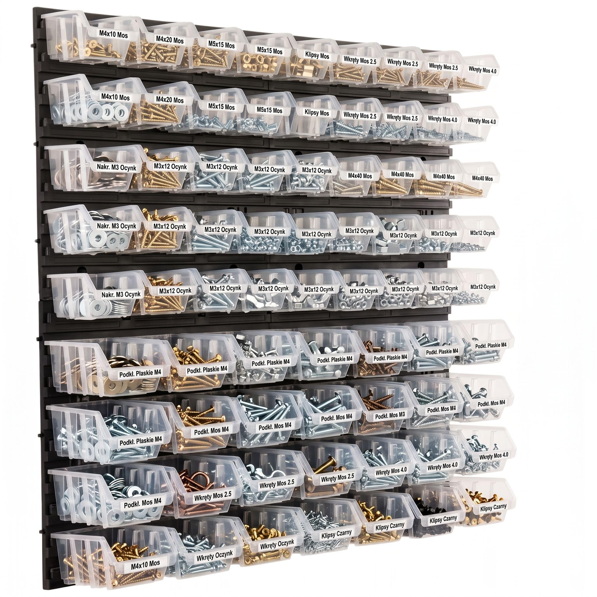 Étagère murale d'atelier avec 73 boîtes de tri transparentes, système de rangement pour vis, écrous et petites pièces, en plastique, 78 x 78 cm, capacité de charge jusqu'à 40 kg, pour garage, entrepôt