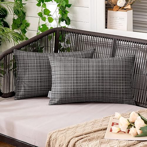 Miniatura 23 de MIULEE Fundas de cojín decorativas impermeables para exteriores, resistentes al agua, para tienda, patio, jardín, sofá, paquete de 2, 12 x 12 Negro