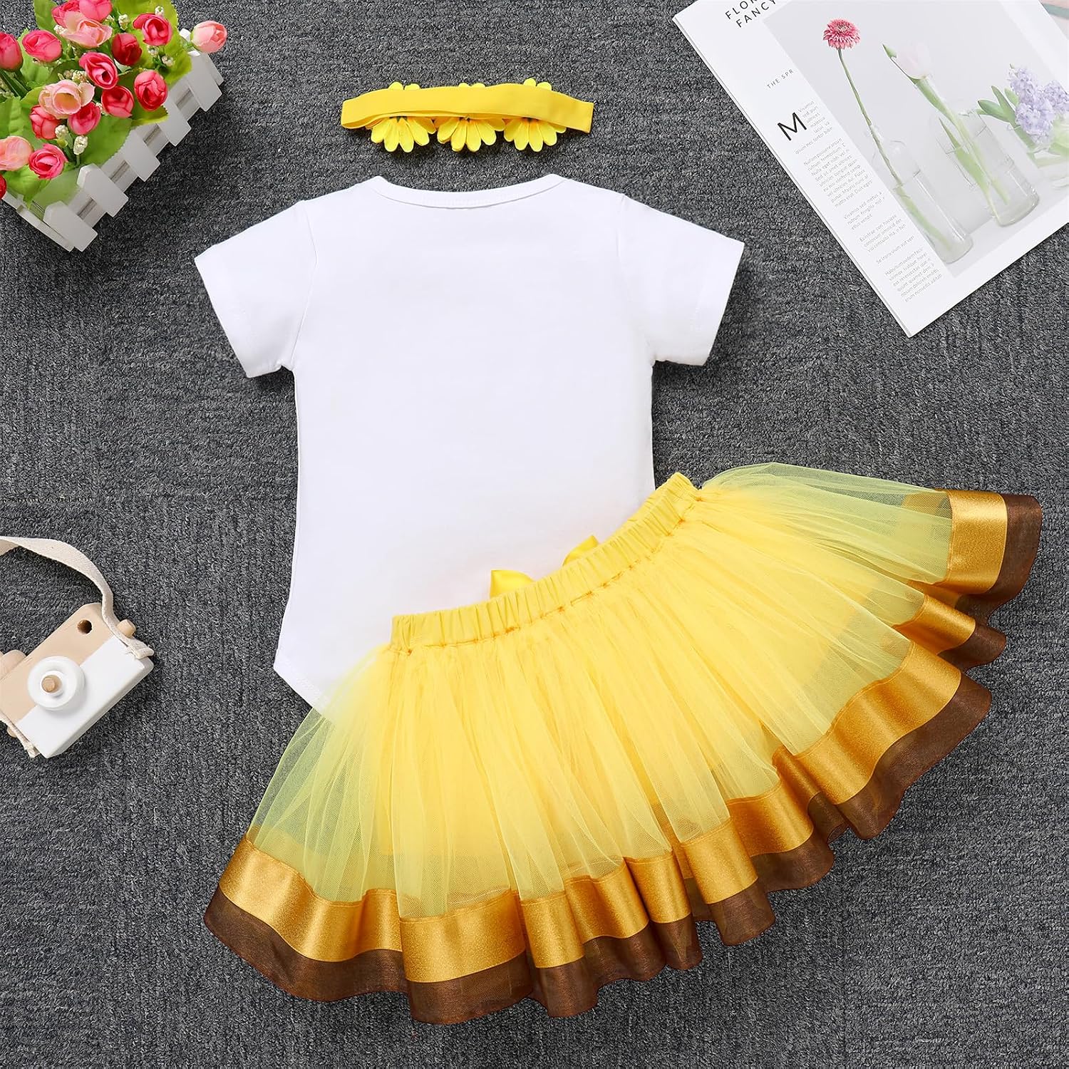 IBTOM CASTLE Baby Girl One Year Old Birthday Floral Lace Party Cake Smash Romper+Tutu Skirt Set+Crown Photo Shoot Clothes