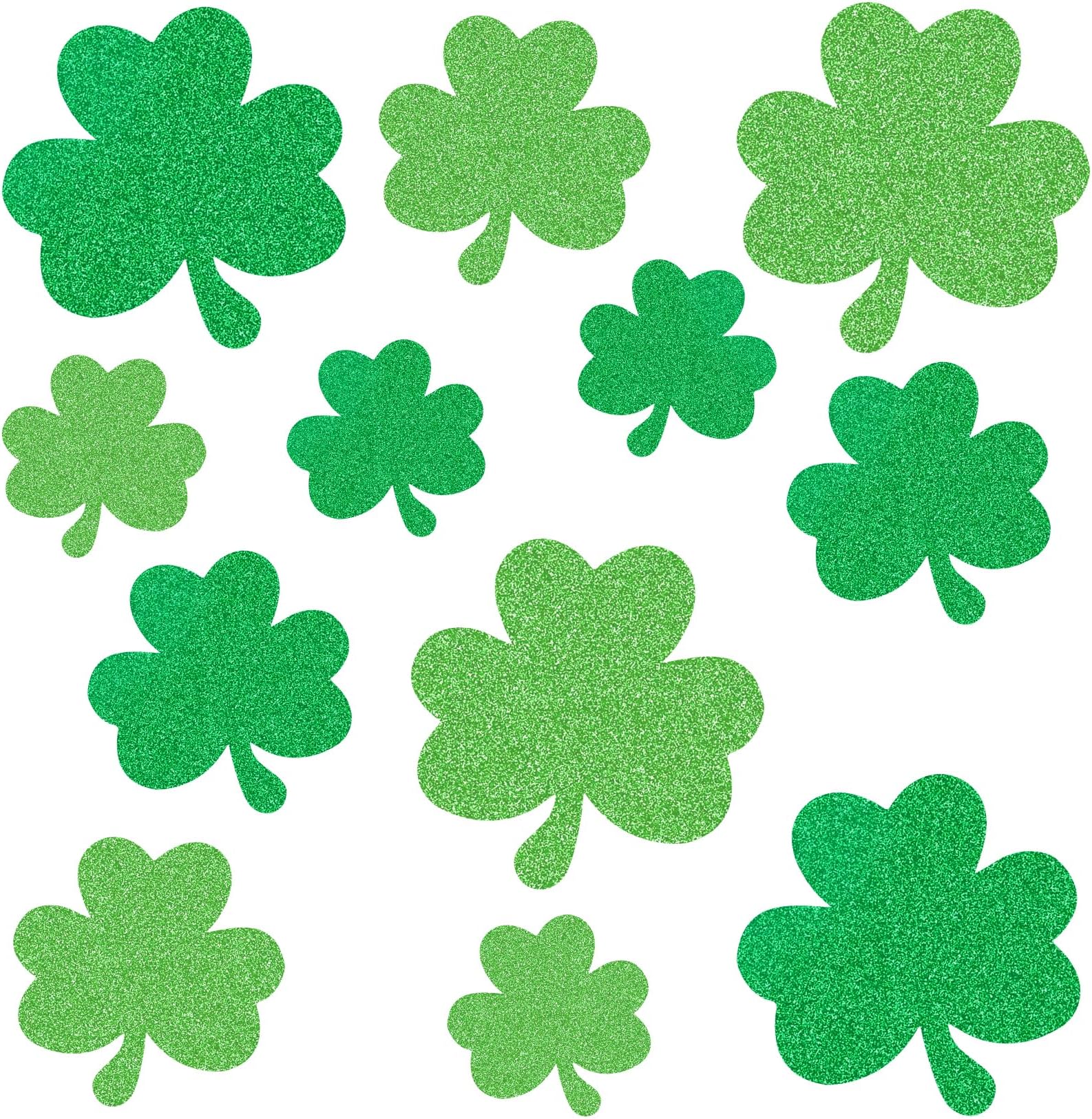 Shamrock Cutouts, St Patricks Day Decorations Clover Cut Outs, Glitter Green Paper Shamrock Cutouts for Bulletin Board Crafts St. Patrick's Day Decorations Irish Classroom Office Party Supplies 24 Pcs