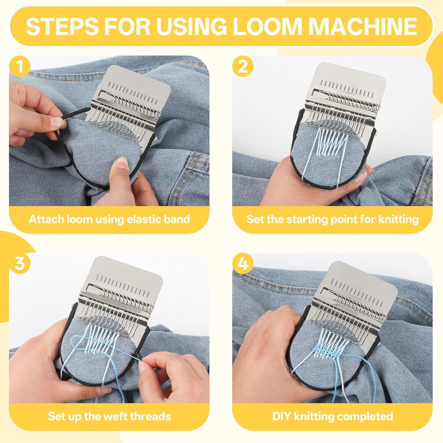 Knit Patch Kit PatchMaker 2.0, Mini Portable Patch Set with 50-Color threads, Darning Loom Kit for Repair Jeans/Socks,Weaving Loom for Visible Mending, DIY Artful Patterns(14 Hooks)