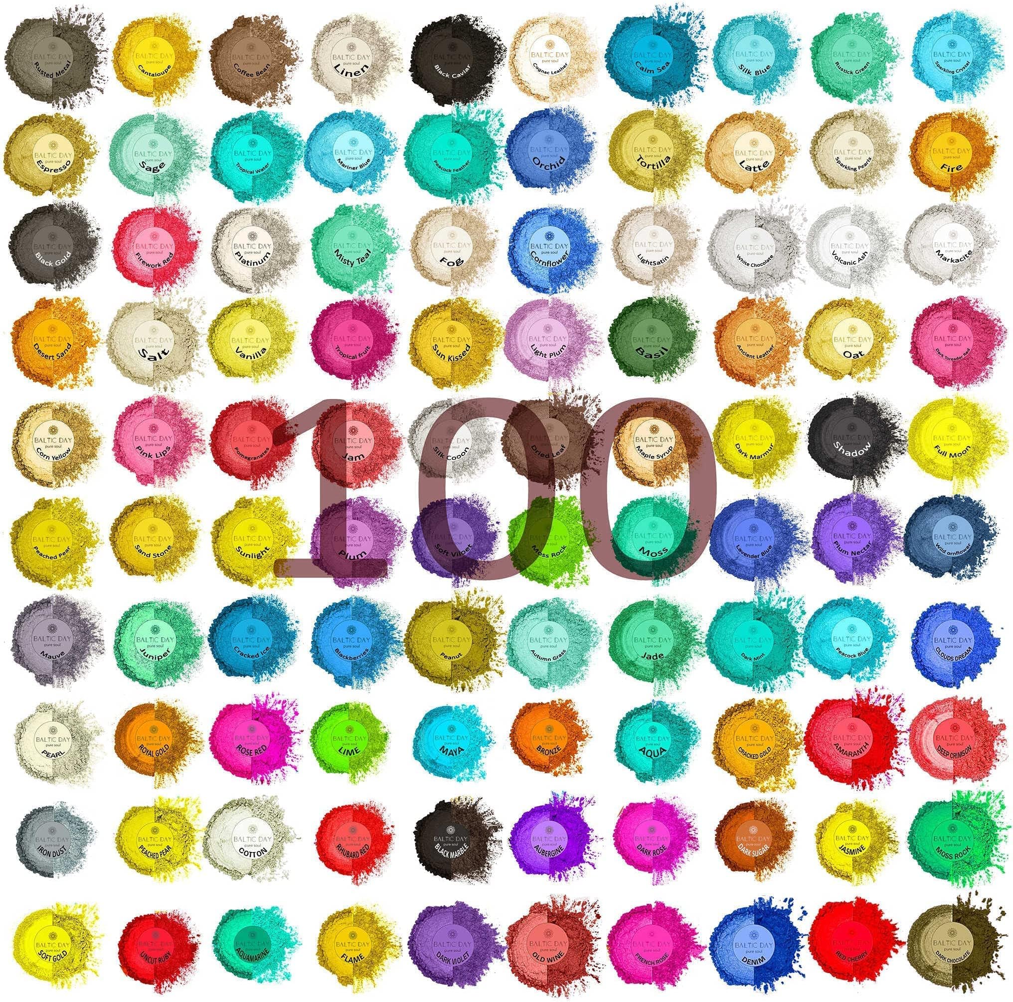 BALTIC DAY - Mica Powder, 100 Colors - Mica Powder for Epoxy Resin - Epoxy Resin Color Pigment Powder - Pigments for Soap Making, Candle, Slime, Lip Gloss, Nails, Paint, Acrylics