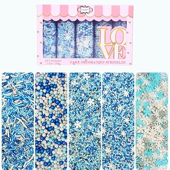 Confect Christmas Sprinkles | Sky Blue & White Mix | Edible Pearl, Flower & Vermicelli Sprinkles | Winter Holiday Cake & Cupcake Decorations- 5 Oz