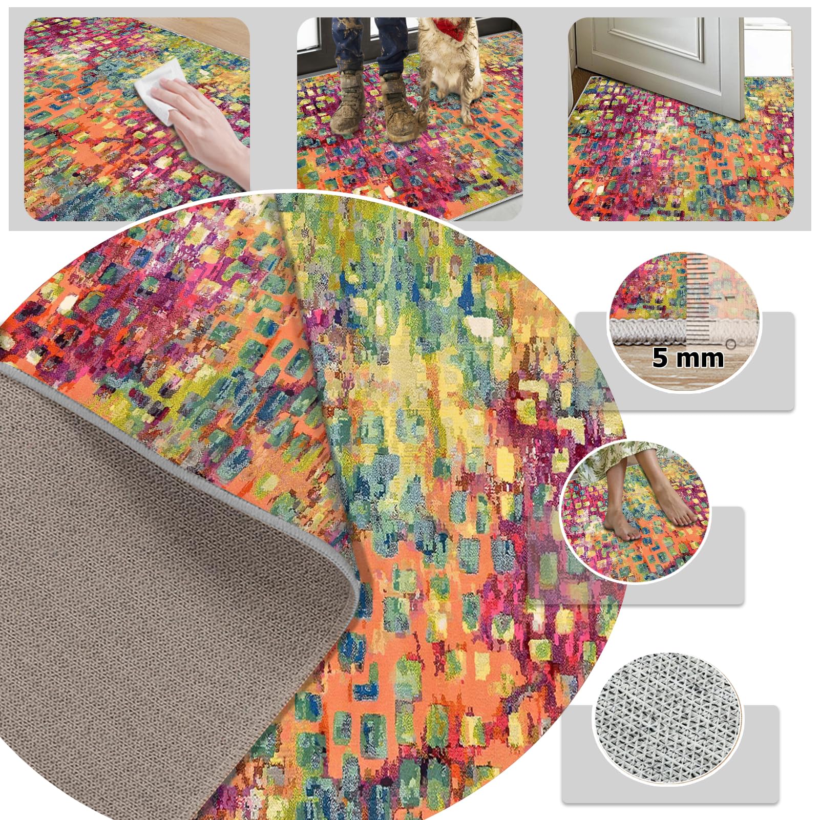 Dywan do salonu, z krótkim włosiem, 120 x 140 cm, do kuchni, korytarza, sypialni, salonu, sypialni, salonu, jadalni, kuchni, nadaje się do prania, antypoślizgowy, do sypialni