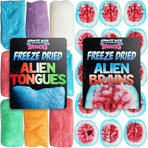 Paquete variado de caramelos liofilizados con 2 tipos de dulces, lenguas alienígenas liofilizadas y cerebros alienígenas, dulces liofilizados de