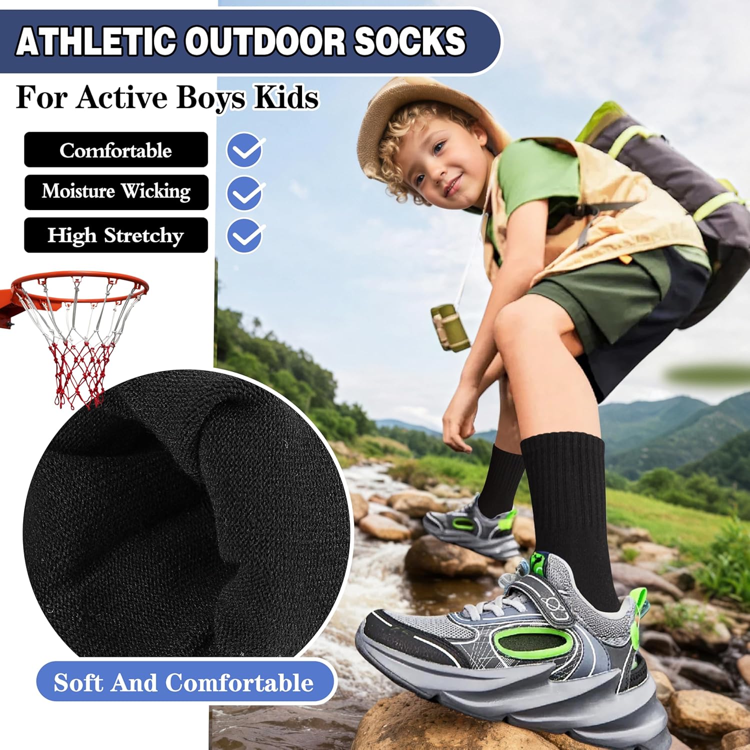 MOGGEI Boys Kids Girls Athletic Socks Basketball Sport Youth Crew Cotton Breathable Outdoor Socks 6 Pairs - Image 5