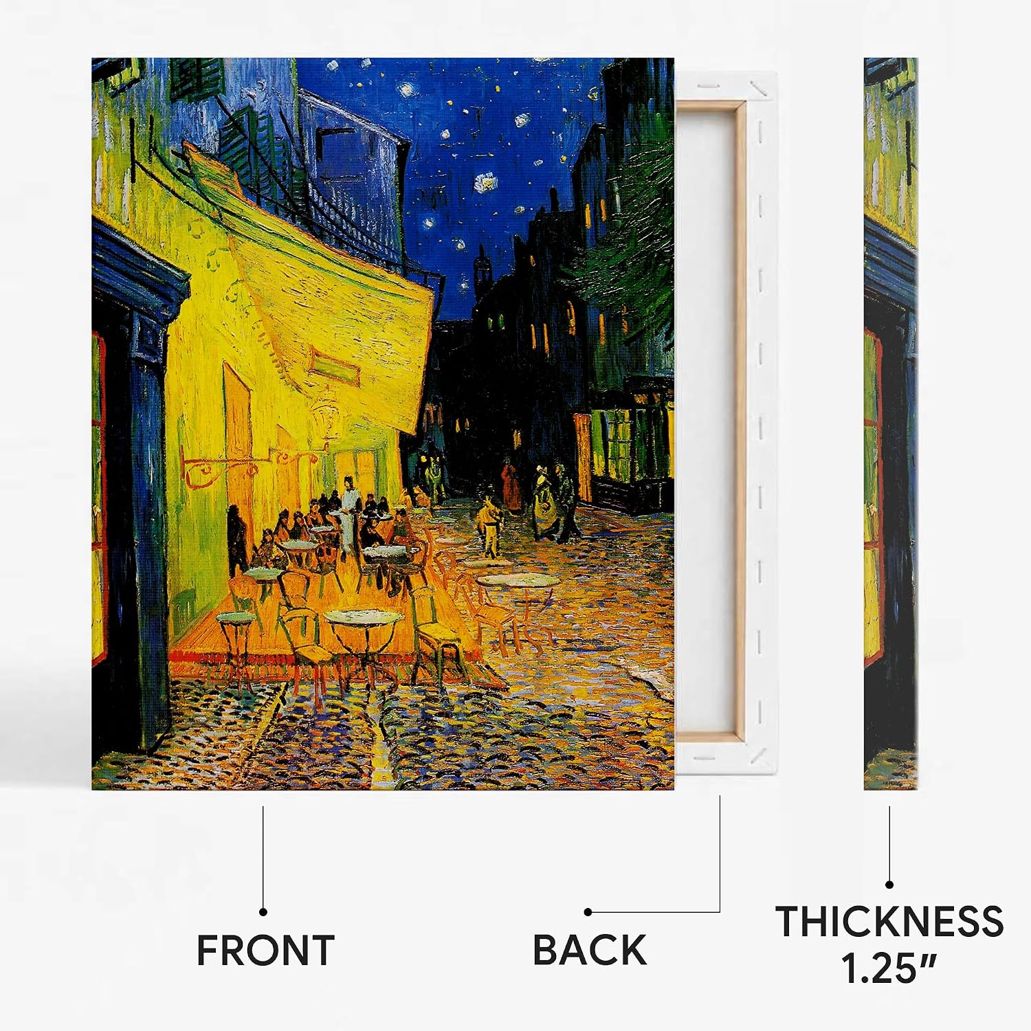 TYPTEK Van Gogh Canvas Wall Art, Cafe Terrace at Night Classic Print Decor | Gallery wrapped canvas print with finished edges for living room bedroom office dorm apartment or gallery wall decor Cafe Terrace at Night 12"L x 16"W thumbnail 2