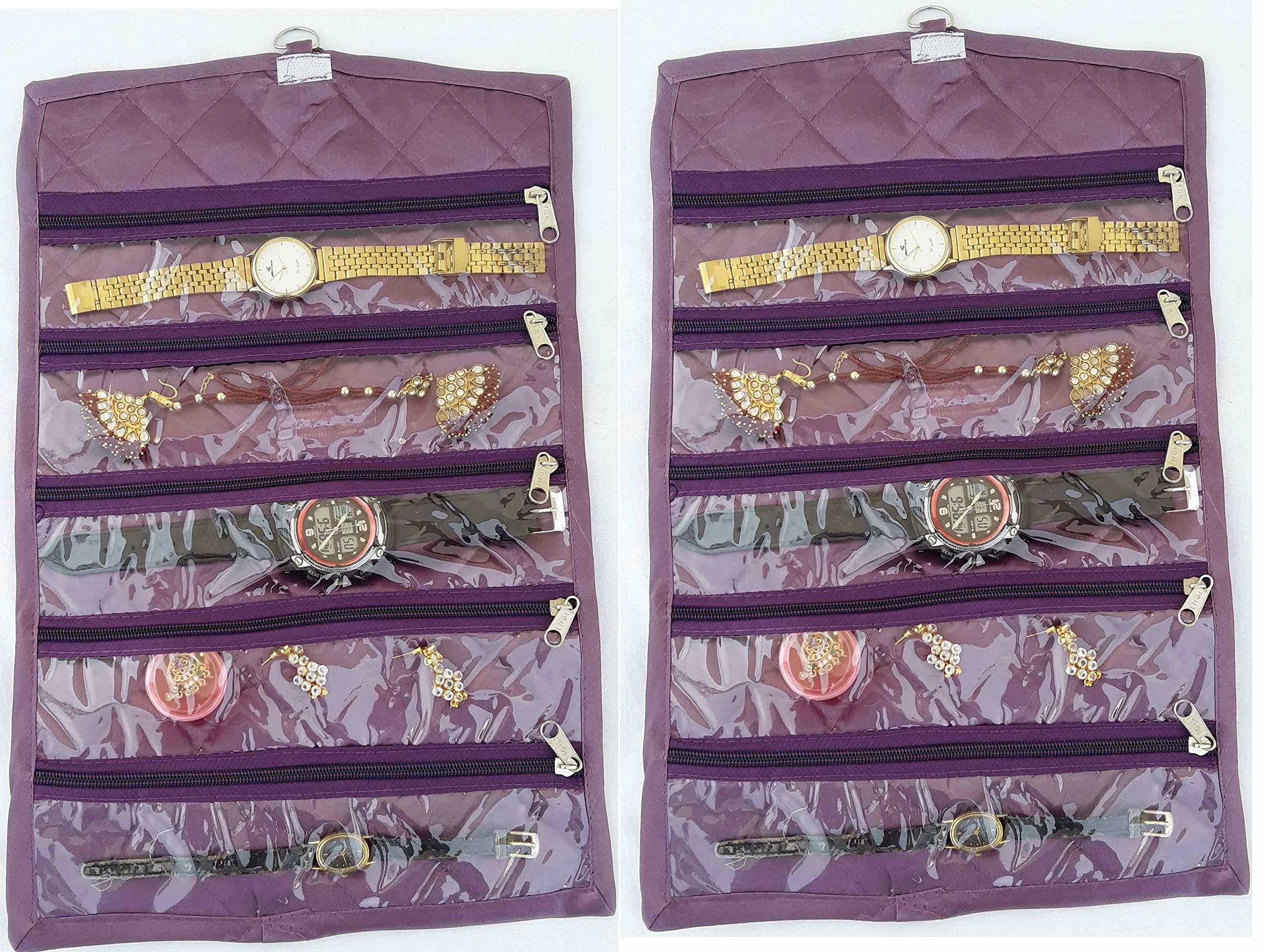 Indi Bargain Jewellery Organizer/Wrist Watch/Payal/Chain/Bracelet Satin Foldable Cover, 42X26cm (Purple)