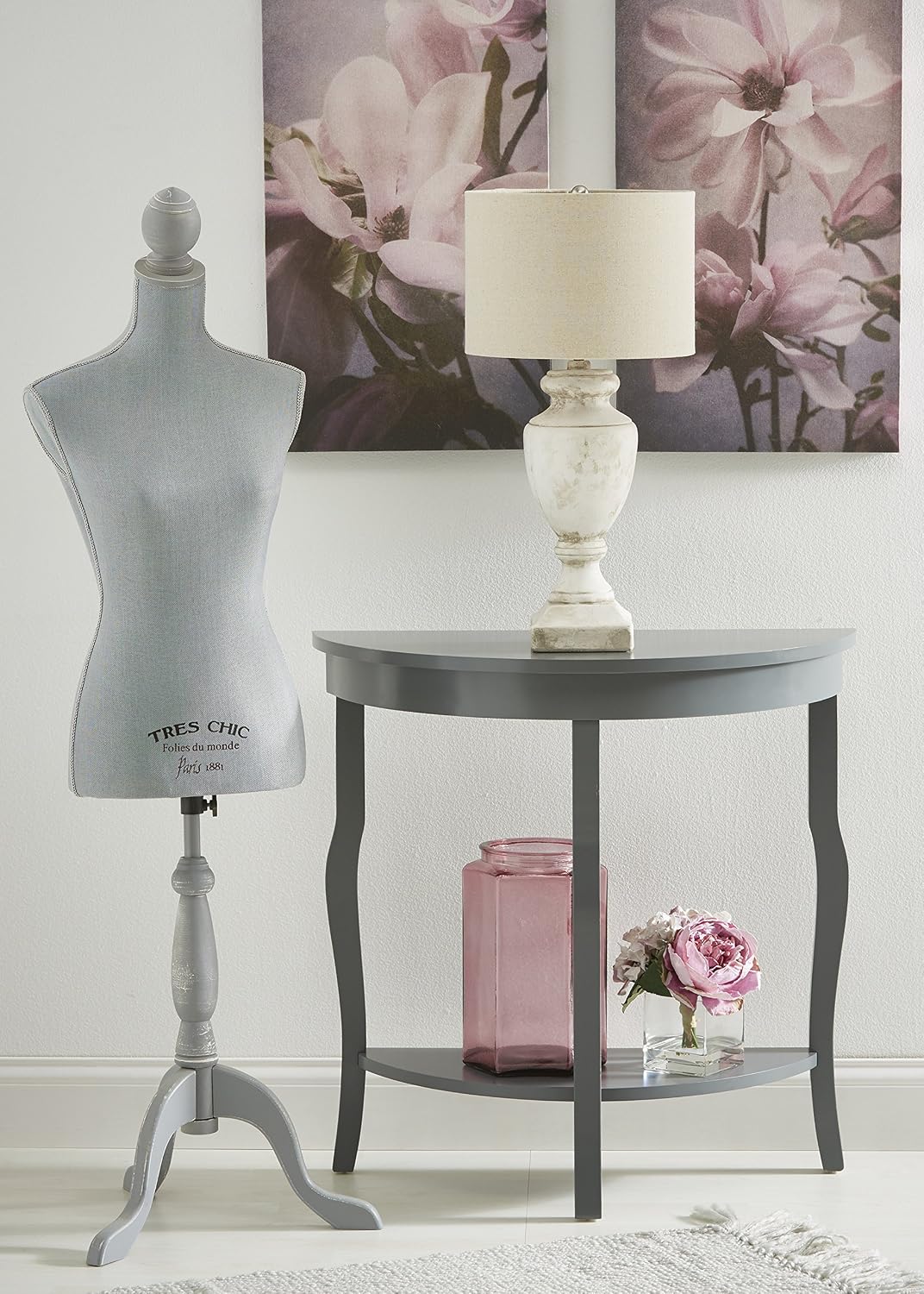 Kate and Laurel Lillian Half Moon Wood Console Table with Curved Legs and Shelf, Gray