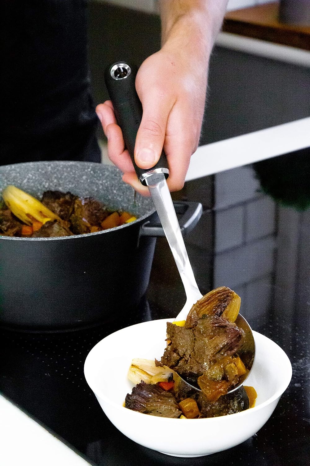 MasterClass Cooking Spoon with Soft Grip Handle, Stainless Steel, 33.5 cm