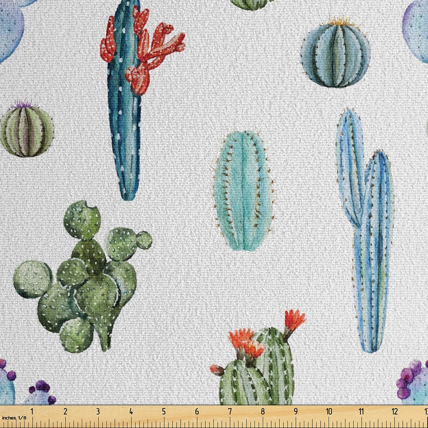 Ambesonne Cactus Faux Suede Fabric by The Yard, Watercolor Cactus Plant Image Desert Hot Mexican South Nature Floral Image Print, for Indoor Outdoor DIY Projects Upholstery, 2 Yards, Blue and Green