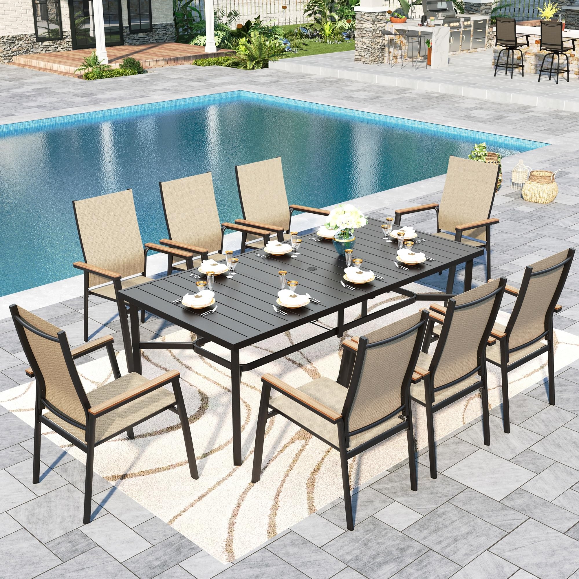 Sophia &amp; William Patio Dining Set for 8, Metal Table &amp; Aluminum Chairs