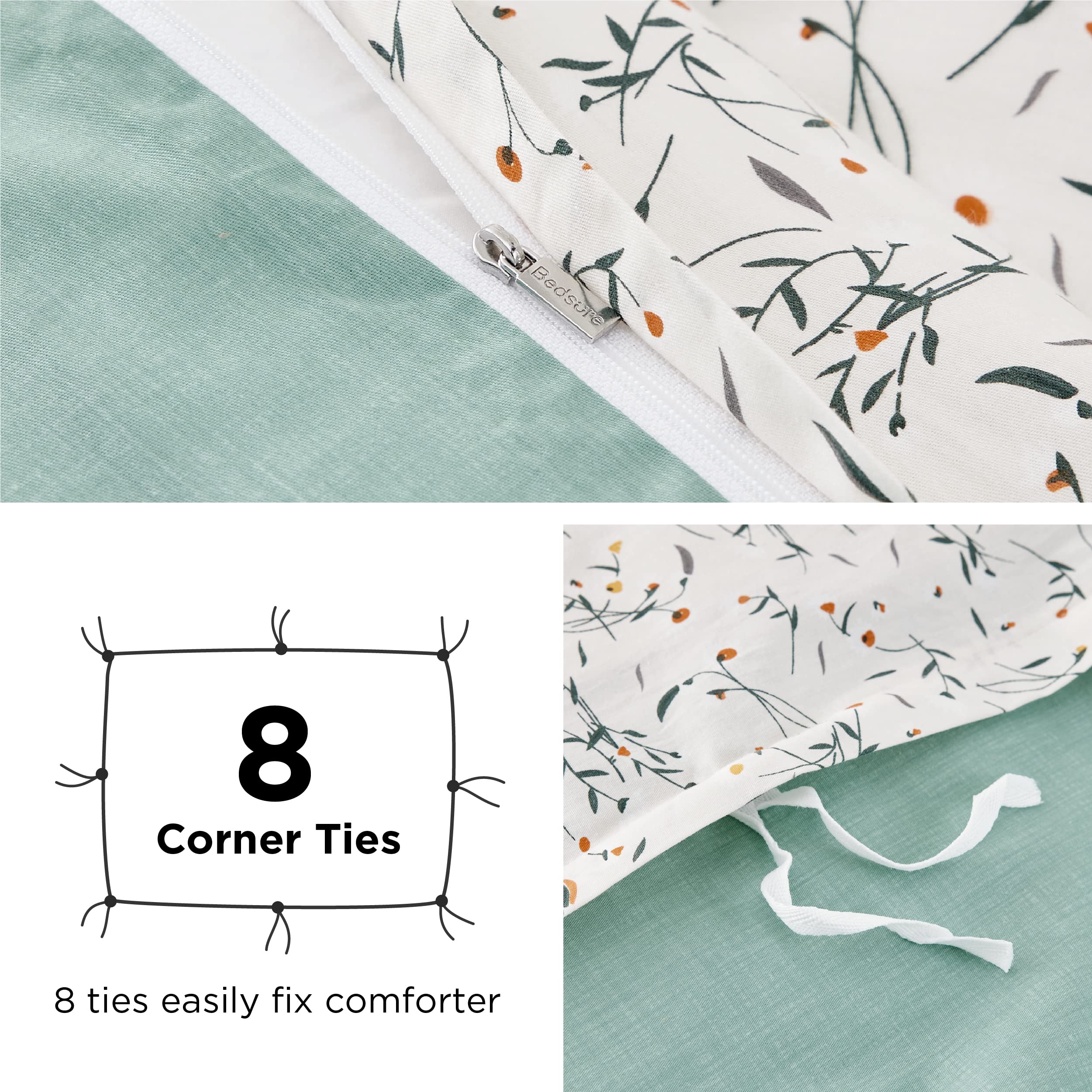 Bedsure Duvet Cover King Size - 100% Cotton Reversible Floral Duvet Cover Set with Zipper, Soft & Breathable White Bedding Set, (3 Pieces, 1 Duvet Cover 104"x90" and 2 Pillow Shams 20"x36")