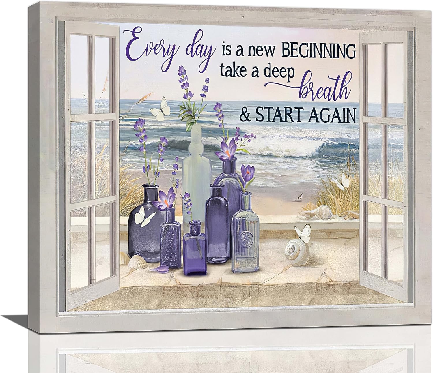 Farmhouse Lavender Flower Bathroom Decor Wall Art Rustic Country Butterfly Purple