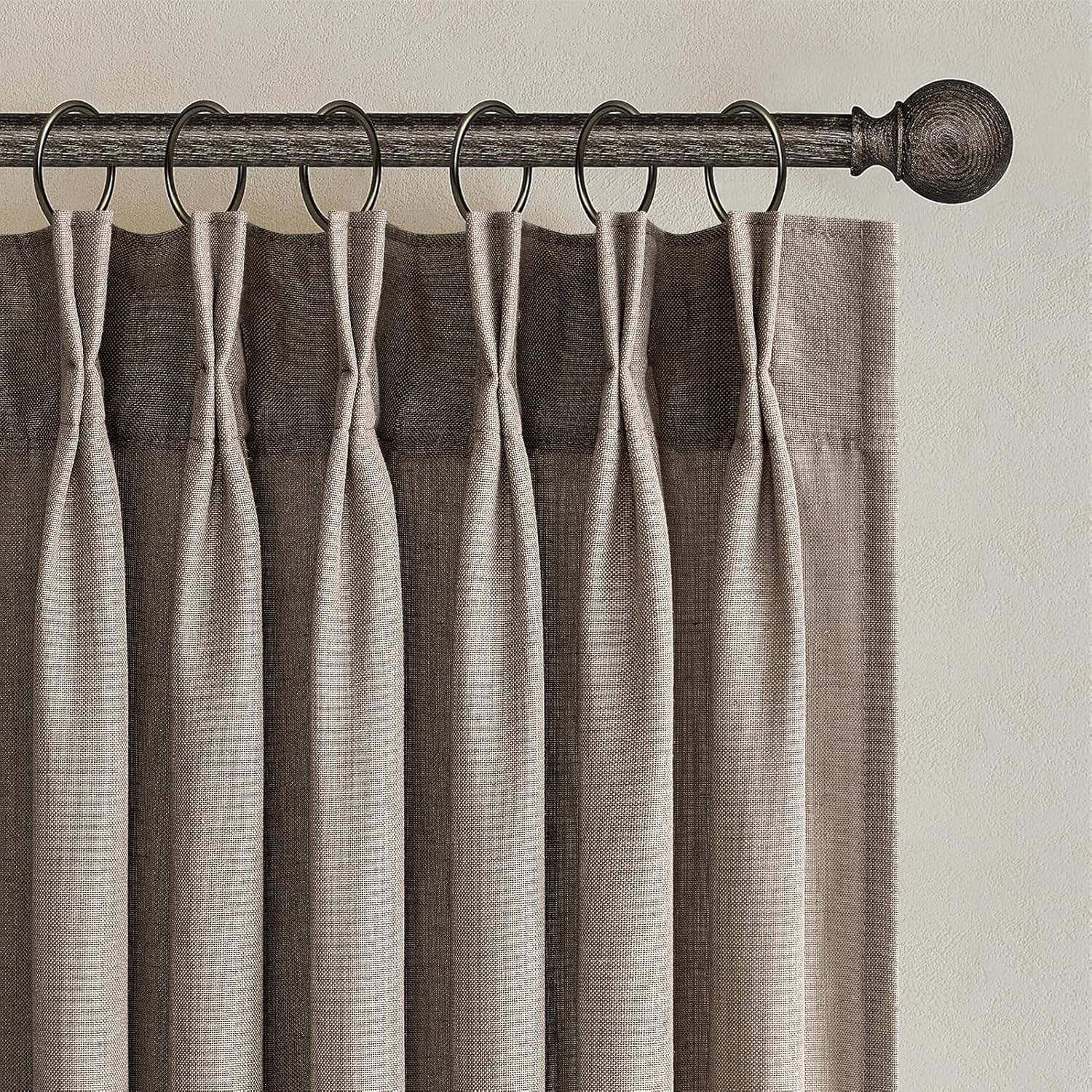 Pinch Pleated 94 Inch Curtains 2 Panels for Living Room,Dark Flax Linen Curtains 94 Inches Long Pinch Pleat Drapes for Track System Light Filtering Semi Sheer Curtains for Dining Bedroom Office