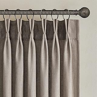 102 Inches Long Dark Flax Pinch Pleat Sheer Curtains with Hooks,Back Tab Semi Transparentes Light Filtering Linen Cotton Blend Ocher Tone Rustic Cabin Style Drapes Curtains,40x102 inch Length,Fall