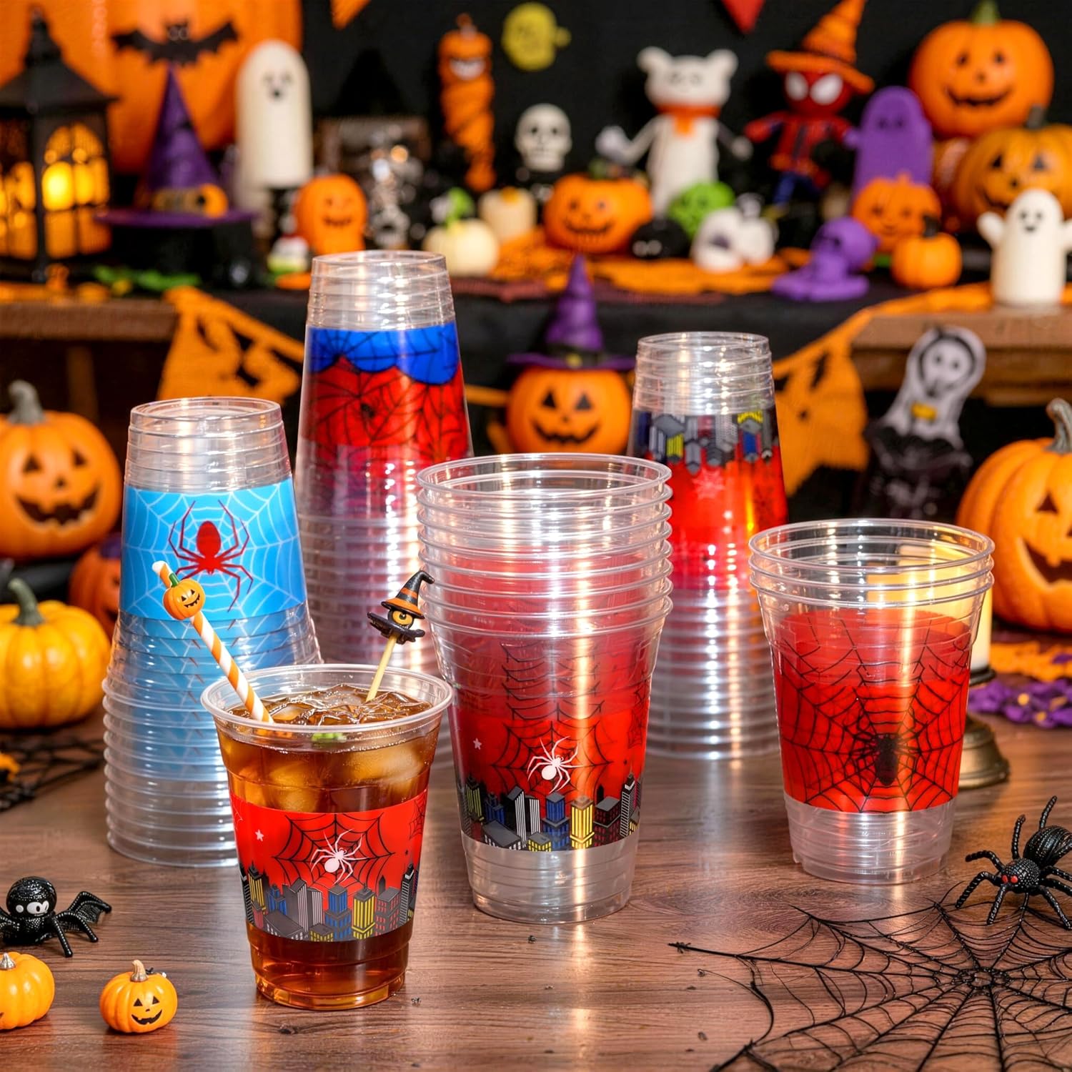 Spider Web Birthday Party Decorations Cups | 50pcs, 12 oz, disposable, plastic